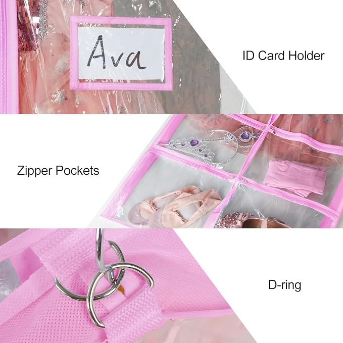 Univivi Clear Pink PVC Dance Costume Bags Garment Bag 40 Inch for Dance Competitions, with 4 Medium Clear Zipper Pockets and 1 Large Back Zippered Pocket [Upgraded Version] (40'' x 24'' 6 Pack) - Image 3