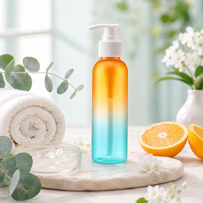 Nuenen 48 Pcs Refillable Empty Lotion Bottles 4oz/120ml Plastic Pump Bottles Conditioner Shampoo Dispenser Leak Proof Pump Container for Body Wash, Creams, Liquid Soap(Orange Green Gradient) - Image 5