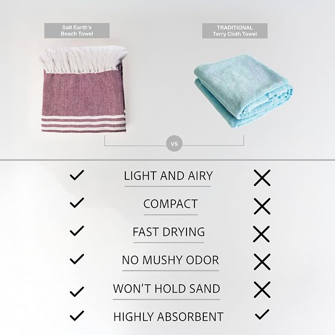 Salt Earth 100% Cotton Herringbone Turkish Beach Towel, Set of 4, 36"x72" - Soft, Quick Dry, Absorbent Towels for Bathroom, Home, Travel, Pool, Spa, Bath, Swim - Beach Towels Oversized - Red, Lavender - Image 7