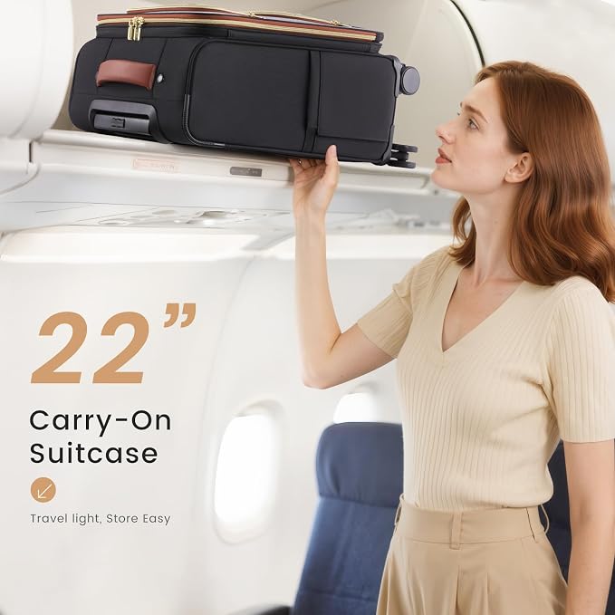 LOVEVOOK Carry on Luggage 22x14x9 Airline Approved, Waterproof Carry on Suitcase with 3 Pouches,Lightweight Softside Underseat Travel Luggage with 360° Spinner Wheels,TSA Lock for Travel Business - Image 2