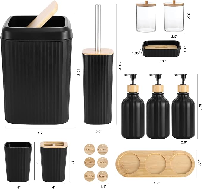 XLHOMO Black Bathroom Accessories Set 17PCS Bathroom Set with 3PCS Soap Dispenser Bathroom Accessory Set Black Trash Can for Bathroom Decor - Image 6