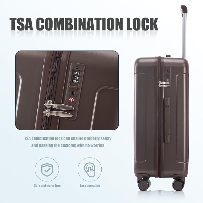 Hardshell Luggage Sets, Lightweight Stripes Suitcases with Spinner Wheels, Brown-222 - Image 7
