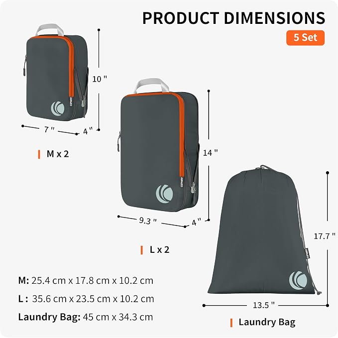 Cipway - 5 Set Compression Packing Cubes for Travel, Ultralight Packing Organizers for Luggage Suitcase & Backpack (Grey), L - Image 5