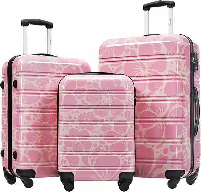 Merax Luggage Sets 3 Piece, Hardside Suitcase Set with Spinner Wheels | Lightweight 20+24+28 IN Suitcase with Carry on Luggage,Pink by Merax