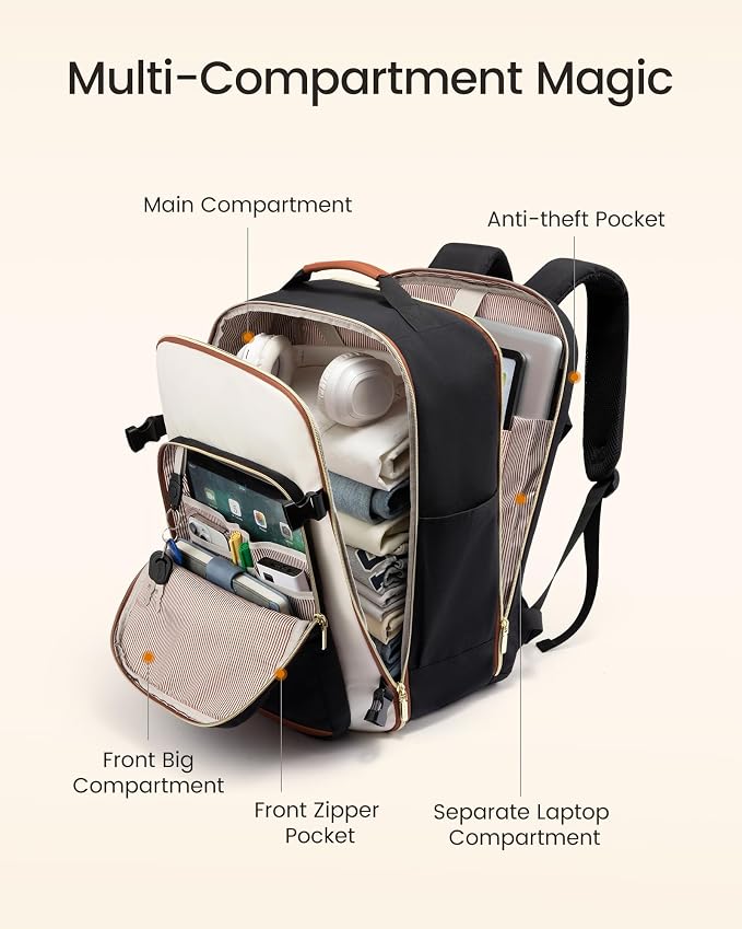 LOVEVOOK 56L Travel Backpack for Women & Men, Airline Approved Carry On Luggage with 3 Packing Cubes, TSA Overnight Bags, Waterproof Personal Item Bag, Weekender Essentials Backpacks fits 17" Laptop - Image 3
