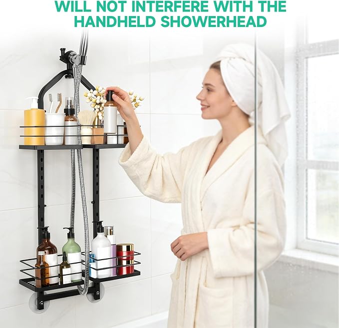 Shower Caddy Hanging for Handheld Showerheads Adjustable Hagging Shower Caddy, Stainless Steel Hose Hanging Shower Organizer 4 Levels Height Shower Rack（black - Image 9