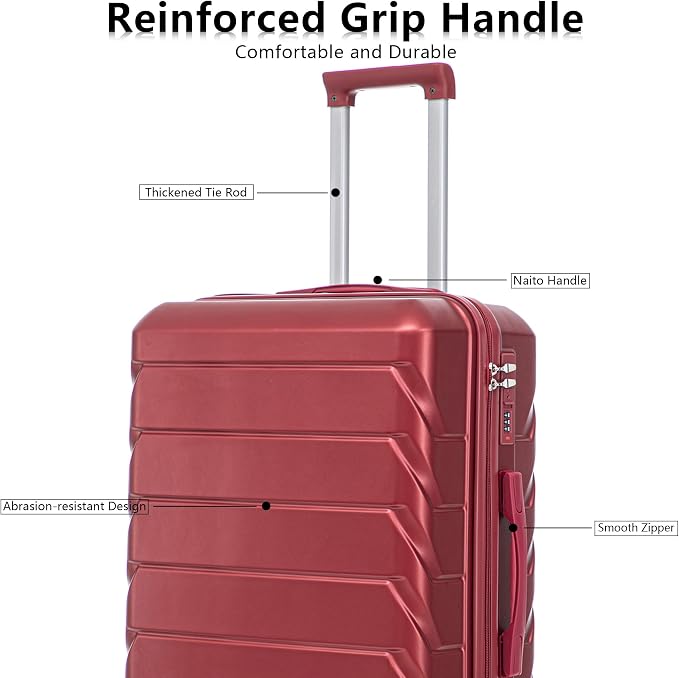 Hardshell Luggage Sets, Lightweight Stripes Suitcases with Spinner Wheels, Red-220 - Image 5