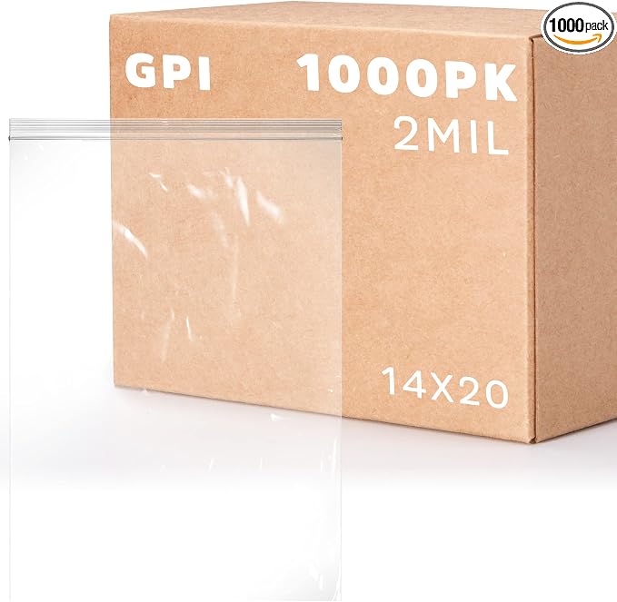 GPI - Extra-large Zip Bags, 14" x 20" Large Reclosable Lock Zip Bags, Clear Plastic Zipper Storage Bags with Zip Top Lock for Freezer, Apparel, Clothing, Food, Supplies - 1000 Count by GPI