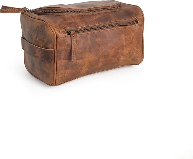 (9 inch Medium Size) Real Grain Leather Toiletry Bag for Men, Dopp kit with Waterproof Lining, Toiletries Organizer, Grooming Travel Bag Pouch, Bathroom Shaving Kit Zipper Bag - Image 3