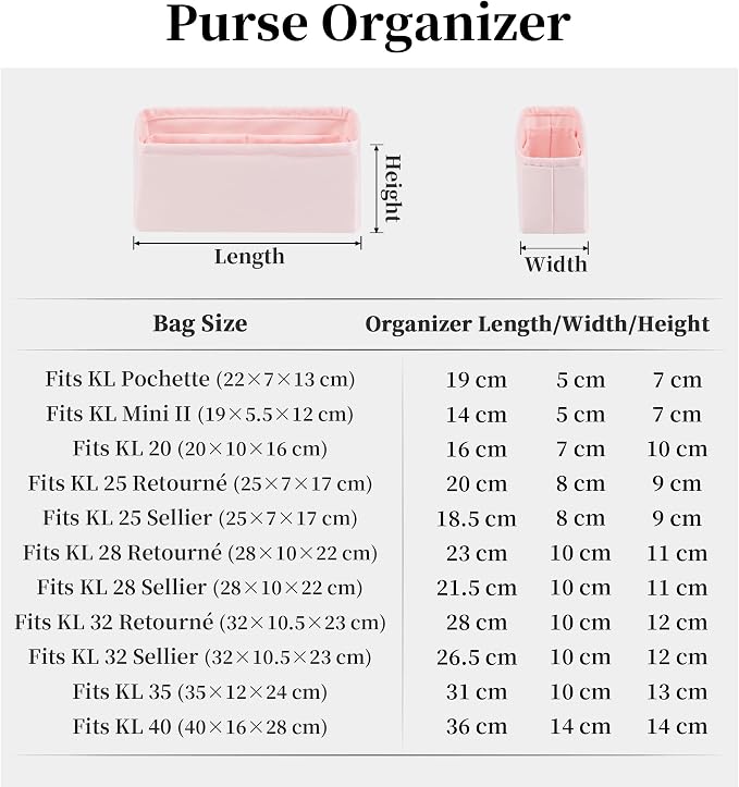 Women's Purse Organizer Insert - Satin & Lightweight Fabric with Inside Pockets, Portable for Commute, Travel, Shopping, and Evening, Multicolor Options, Fits for Kelly 25(Pink, KL25 Sellier) - Image 9