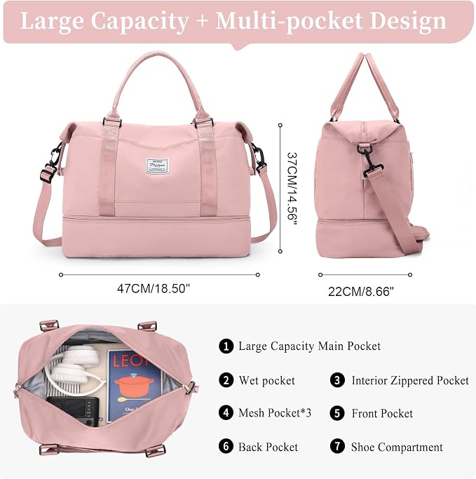 Travel Duffle Bag with Shoe Compartment,Weekender Bags for Women | Carry on Overnight Bag with Toiletry Bag,Gym Duffel Bag with Wet Pocket - Image 3