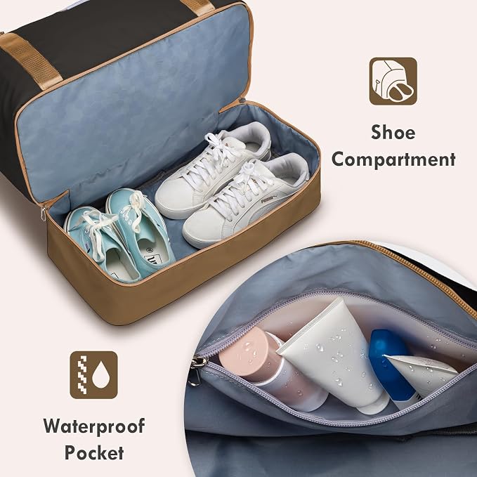 WOOMADA Weekender Overnight Bag for Women, Carry on Shoulder Travel Duffel with Shoes Compartment,Gym Bag with Toiletry Bag - Image 5