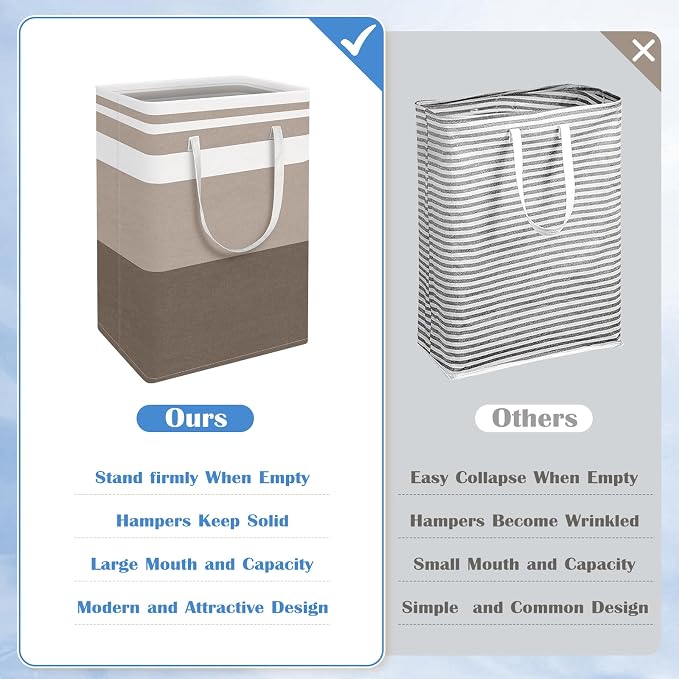 BlissTotes 3-Pack Laundry Basket, Freestanding＆Waterproof Laundry Hamper, Collapsible Tall Clothes Hamper with Easy Carry Handles for Clothes, Towels in the Family and Dorm,Gradient Khaki,125L - Image 3
