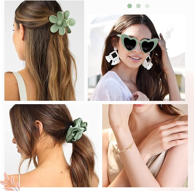 DEEKA 30 Pcs Bridesmaid Proposal Bag Set Gift Clear Makeup Toiletry Bag Bachelorette Party Favors Sunglasses Flower Claw Clips Scrunchies Knot Bracelets Bridal Wedding Party Gifts (Sage Green) - Image 4