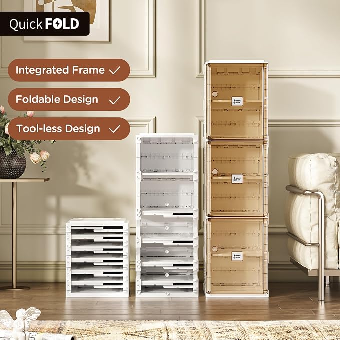 ANTBOX Shoe Organizer Storage Box, Portable Folding Shoe Rack for Closet with Magnetic Clear Door,Large Sneaker Cabinet Bins Sturdy Easy Assembly 6 Layers-6 Grids - Image 3