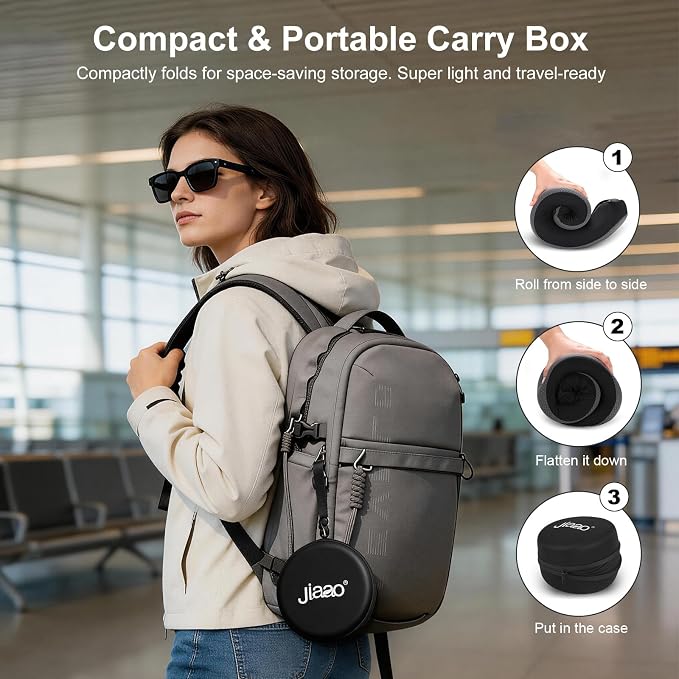Ergonomic Travel Pillow,100% Memory Foam Travel Neck Pillow for Airplanes | 360 Neck & Chin Support Airplane Pillow For Long Flights,Airplane Travel Essentials With 3d Eye Mask, Earplugs,Carry Case - Image 6
