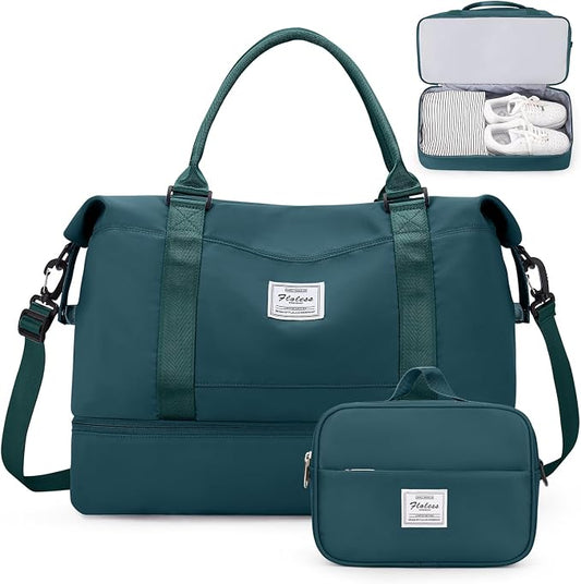 Weekender Bags for Women, Personal Item Travel Bag with Shoes Compartment | Overnight Travel Duffel Bag with Toiletry Bag, Airplane Friendly Carry-On Bag with Wet Pocket & Trolley Sleeve,Medium by SYCNB