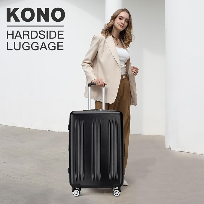 Kono Lightweight 28 Inch Expandable Luggage with Quiet Spinner Wheels TSA Lock, Scratch and Drop Resistant PC+ABS Hardside Durable Large Checked Suitcase, Black - Image 2