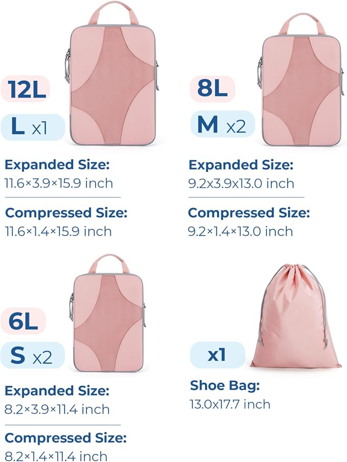 Bagsmart Compression Packing Cubes, Travel Bag Cruise Ship Essentials | Lightweight, Compressible Suitcase Organizer Set fit Standard Carry-On & Checked Luggage, 6 Set, 14 Set Washable Packing Bags - Image 2