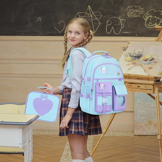 ACESAK Backpack for Girls - Bookbag Backpacks Schoolbag for Girls Kids Teen Women Casual Travel Daypacks - School Bag Elementary Middle School College Cute Backpack with Lunch Box (Blue Purple) - Image 6