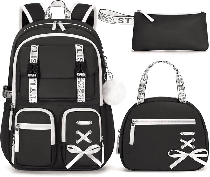 Fimibuke Backpack for Girls, 3 PCS Waterproof Girls Backpack with Lunch Box & Pencil Case, Kid Backpacks for Teen Girl Kindergarten Elementary Middle High School Student Back to School Kid Bookbag Set by Fimibuke