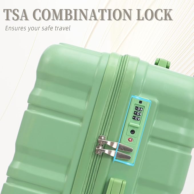 3-Piece Luggage Set 20/24/28'' Hard-shell with 360° Spinner Wheels & Combination Lock, Lightweight ABS Material for Travelling, Green - Image 5