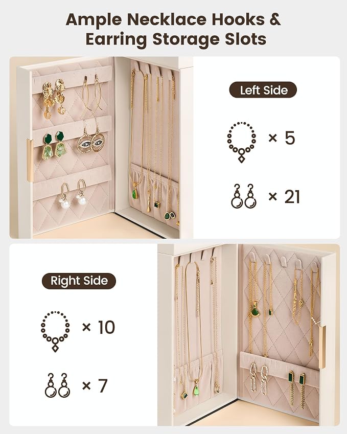 Lolalet Large Jewelry Box Organizer for Women, 6-Layer Jewelry Organizers and Storage Case with Mirror & 5 Drawers, Lockable Watch Ring Earring Bracelet Necklace Holder Girls Gift -6Layer, Beige - Image 6