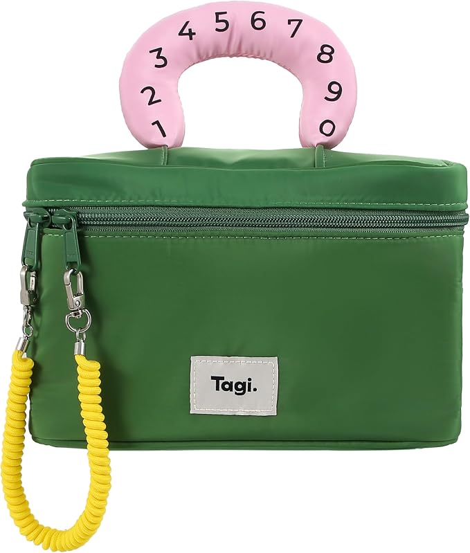 Tagi. Callme Hotdog Large Capacity Travel Makeup Bag, Waterproof Polyester Cosmetic Bag for Women, Wide-Open Flat Pouch for Toiletry & Travel, Portable Organizer with Handle & Dividers by Tagi