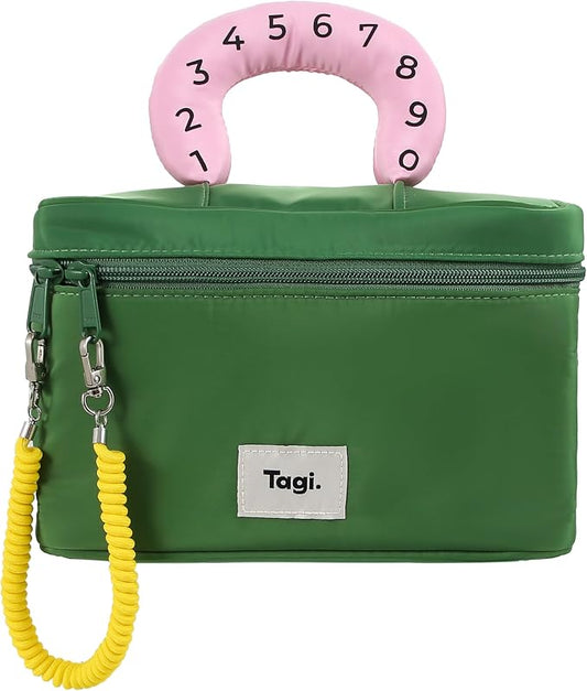 Tagi. Callme Hotdog Large Capacity Travel Makeup Bag, Waterproof Polyester Cosmetic Bag for Women, Wide-Open Flat Pouch for Toiletry & Travel, Portable Organizer with Handle & Dividers by Tagi