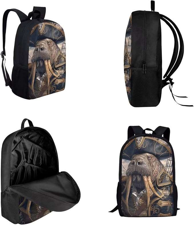 17 Inch Animal Print School Backpack And Lunch Box Set for Kids Lightweight Cool Walrus Backpack for Boys Girls Sturdy School Bag with Insulated Lunchbox Pencil Case Student Bookbag - Image 3