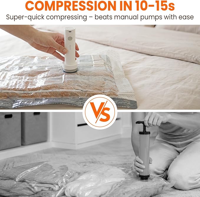 Vacuum Storage Bags for Travel, 12 Pack Vacuum Seal Bags for Clothing With Cordless Electric Pump, Space Saver Bags for Luggage, Clothes, Ideal for Home, Seasonal Storage - Image 2
