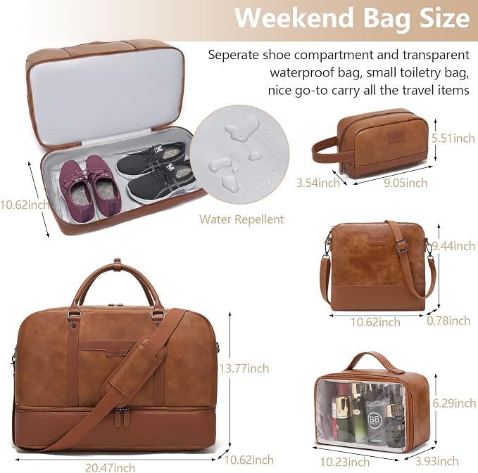 Wogarl Weekender Bag for Women Men Large Overnight Bag Travel Duffel Bag with Shoe Compartment Toiletry Satchel Bag Carry On Bag Fit 21" Laptop - Image 6
