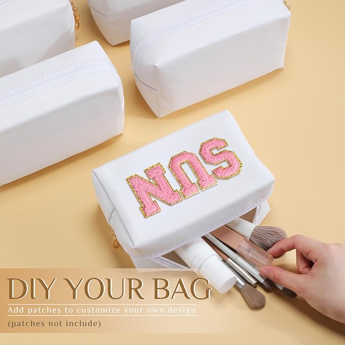50 Pcs Makeup Bag Bulk PU Leather DIY Cosmetic Plain Preppy Makeup Pouch Portable Waterproof Toiletry Bags for Women Travel Pencil Case Cosmetic Organizer (White) - Image 3