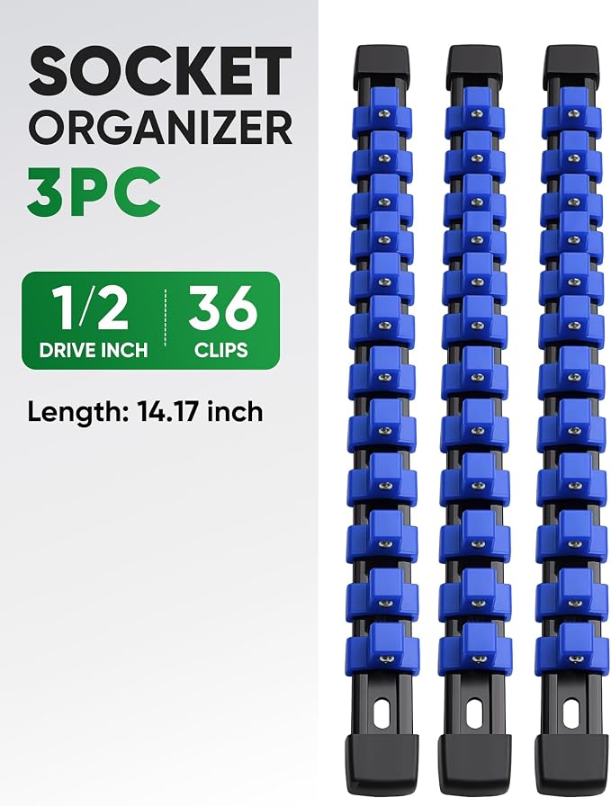 ALOANES 3PC ABS Socket Organizer, Socket Rails Fit 1/2 inch Drive | Portable Heavy Duty Socket Holders Hold up 36 Sockets for Toolbox Drawer Bags(Blue) - Image 2