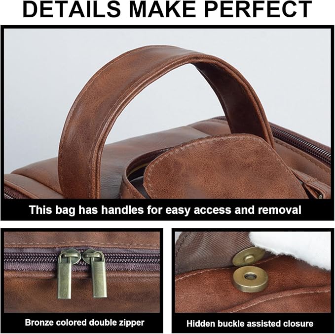 Personalized Leather Toiletry Bag, Brown, Three Layer Structure, Waterproof, Customizable Name Engraving, Travel Organizer for Men, Multi-Occasion Gift (TSN190526) - Image 8