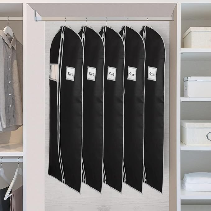 Syeeiex 60'' Dress Bags for Gowns, Set of 4 Garment Bag for Hanging Clothes, Dress Garment Bag, Dustproof and Keep Closet Tidy, Perfect for Suit Evening Dresses Fur Coat Long Dress Gown(Black&Grey) - Image 5