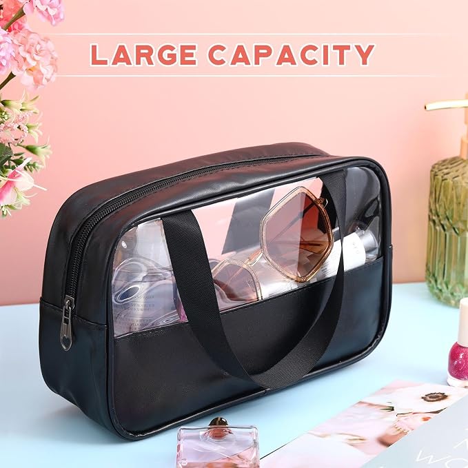 Buryeah 12 Pcs Translucent Makeup Bag Toiletry Organizer for Women Men Waterproof Portable Cosmetic Bag with Hanging Handles Travel Storage Carry Pouch Gifts for Bridesmaid (Black) - Image 4