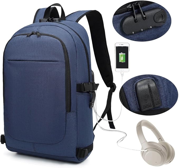 Varietyathletics 19" Laptop Backpack and Organizer Case Set USB Headset Port Anti-Theft Waterproof Travel Work College (Navy) - Image 2