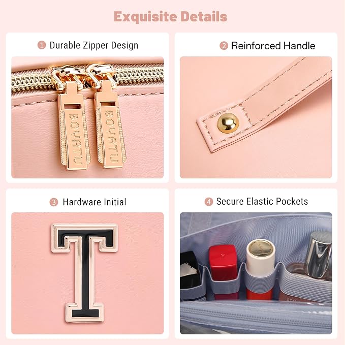 BOYATU Personalized Travel Makeup Bag: 3-in-1 Cosmetic Bag Gift for Women | Initial Make up Bag Organizer - Custom Letters A-Z - Flat Open Portable Toiletry Bag for Birthday Graduation Anniversary - Image 7