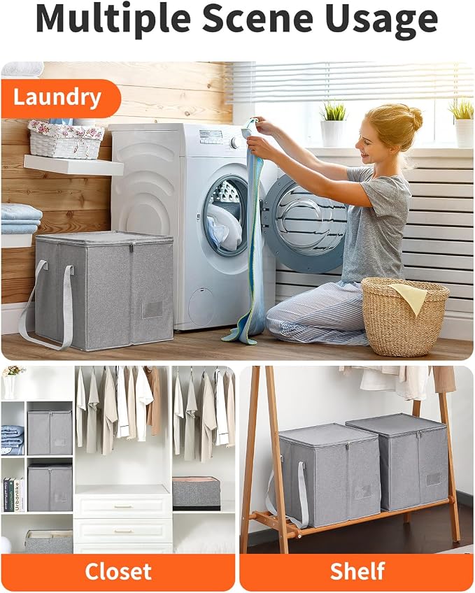 Qozary 2 Pack Clothes Hanger Organizer Bag-Rigid Hanger Storage Containers with Lid for Dustproof, Large Hanger Holder, Hanger Caddy Organizer Box with Handle-Keep Hangers Separate - Image 7