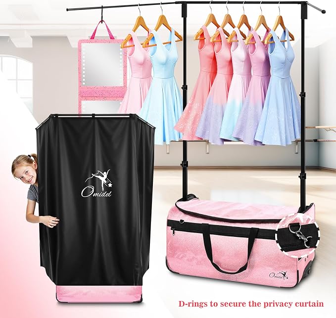 Dance Bag with Garment Rack and Curtain, 23" Rolling Dance Competition Duffle Bag with Garment Rack | Portable Dance Changing Room Suitcase for Dancers Athlete Livestreamer Cheerleaders - Image 2
