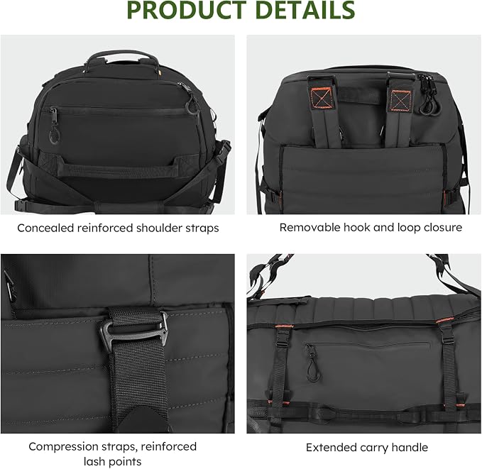 Vomgomfom 86L Foldable Duffle Bag with Wheels - Waterproof Rolling Travel Bag, Collapsible Luggage No Telescopic Handle, for Men Women Camping Sports Weekend Trips,Black - Image 8