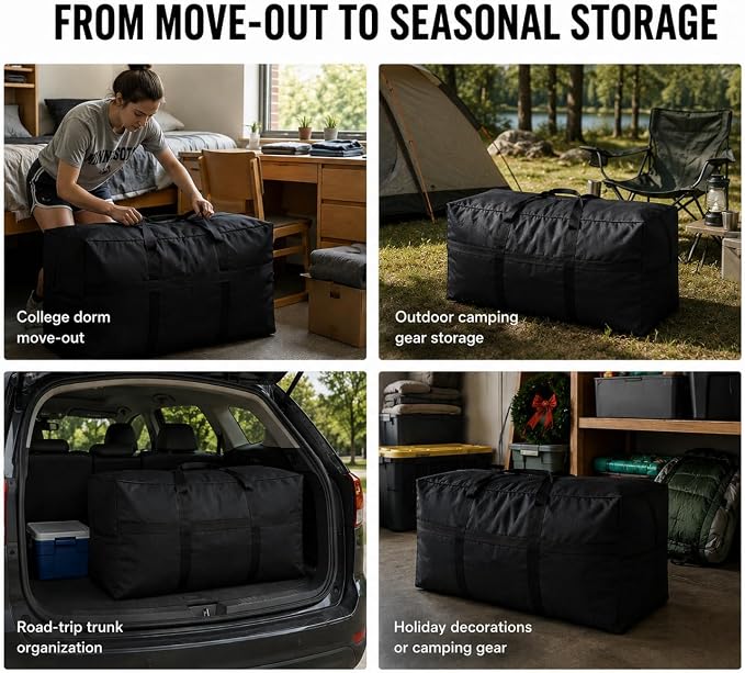 YiKitHom Extra Large Storage Canvas Duffle Bag for Travel, Black Oversized Giant Big Traveling Duffle Bag - Image 7