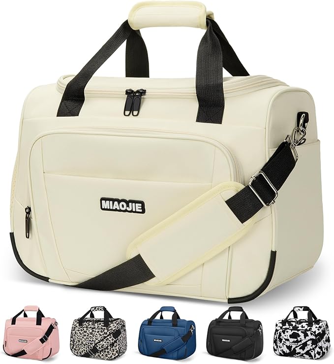 Underseat Carry On Luggage Lightweight Travel Tote Weekender Bag Overnight Duffle Bag for Travel, Travel Essentials Personal Item Travel Bag for Women and Men, Beige-16Inch by MIAOJIE