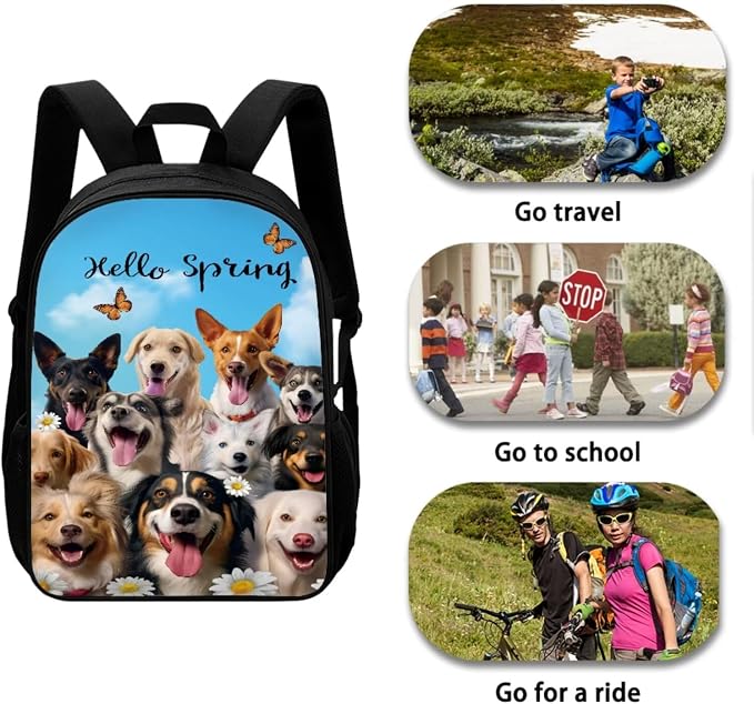Mumeson Spring Puppy Backpack School Bag Large Capacity Book Storage Bags Daypack Casual Lightweight Satchel with Insulated Thermal Lunch Handbag Crossbody Bag and Pencase - Image 4