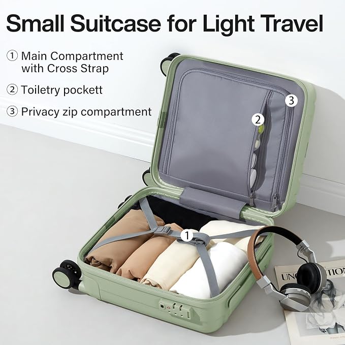 Hanke 14 Inch Underseat Carry On Luggage with Wheels Hard Shell Suitcases Carry On Bag Lightweight Small Mini Suitcase Travel Luggage for Travel（Bamboo Green） - Image 5