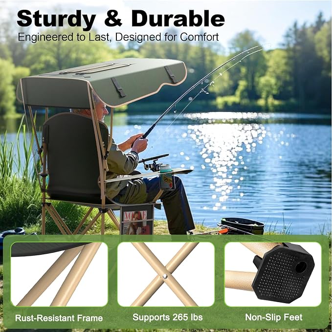 VTOY Portable Camping Chair with Canopy - Folding Chair with Canopy, Durable 600D Oxford Canopy Chair for Camping, Beach, Picnics, Fishing & Sports - Image 6