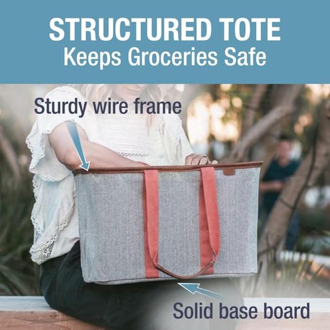 CleverMade Collapsible LUXE Tote, 30L Foldable Grocery Shopping Bag, Reusable - Image 2