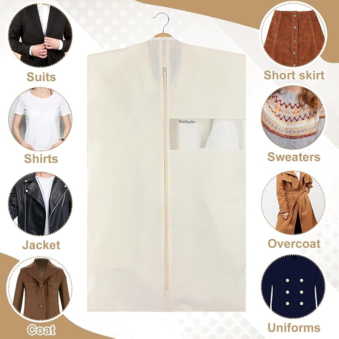 Aliceset 12 Packs 24 x 40 Inches Cotton Garment Bags for Hanging Clothes, Canvas Suit Bags for Clothes Coats Jackets Shirts Closet Storage Travel Gusseted Hanging Garment Cover - Image 6