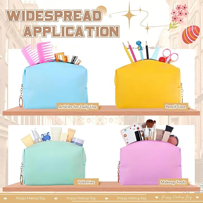 Chunful 24 Pcs Preppy Makeup Bag PU Leather Cosmetic Bag Bulk Makeup Plain Pouch Waterproof Toiletry Purse for Women Traveling Preppy Pencil Case Valentine's Day Gifts(Macaron Colors) - Image 4